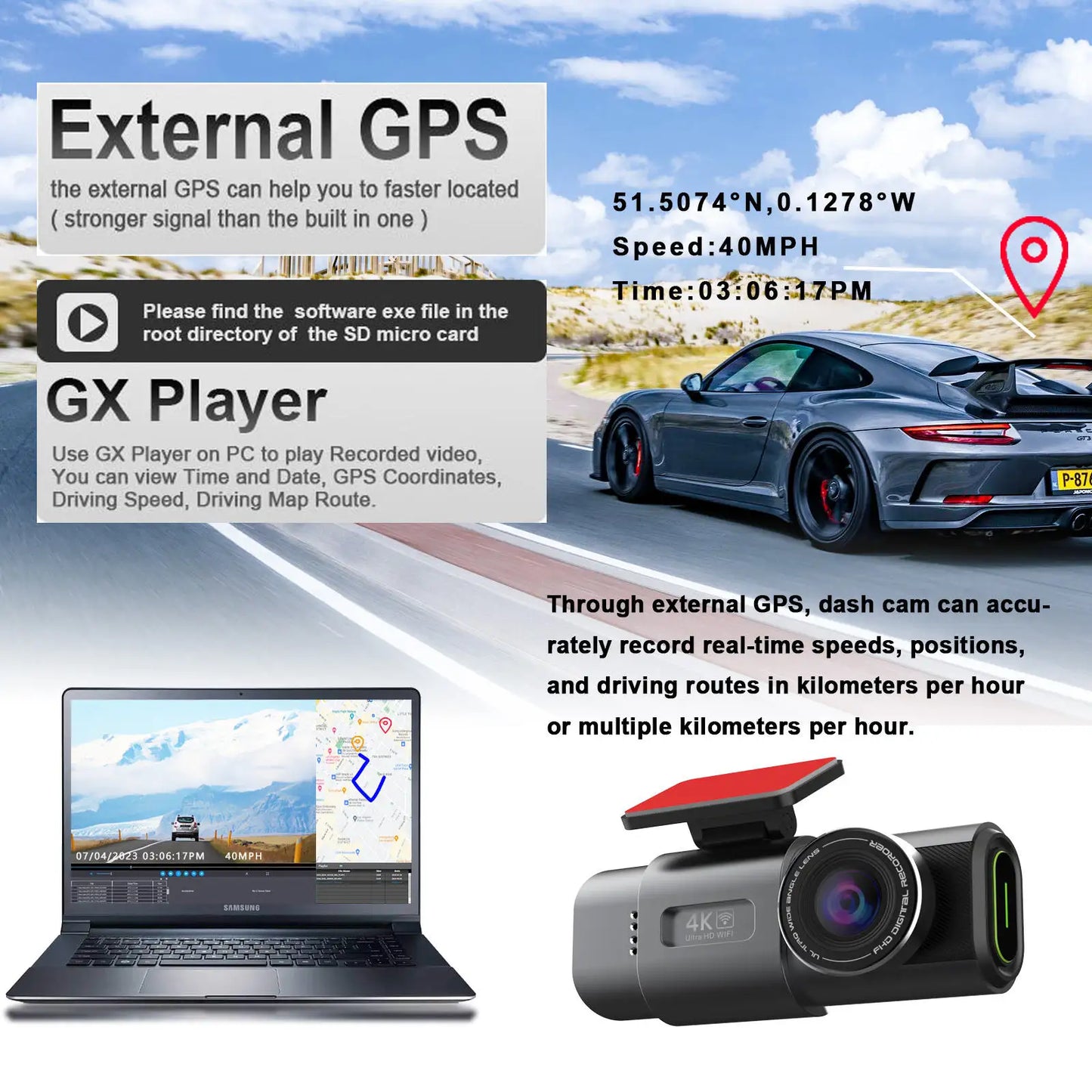 4K Dashcam WIFI Voor en Achter