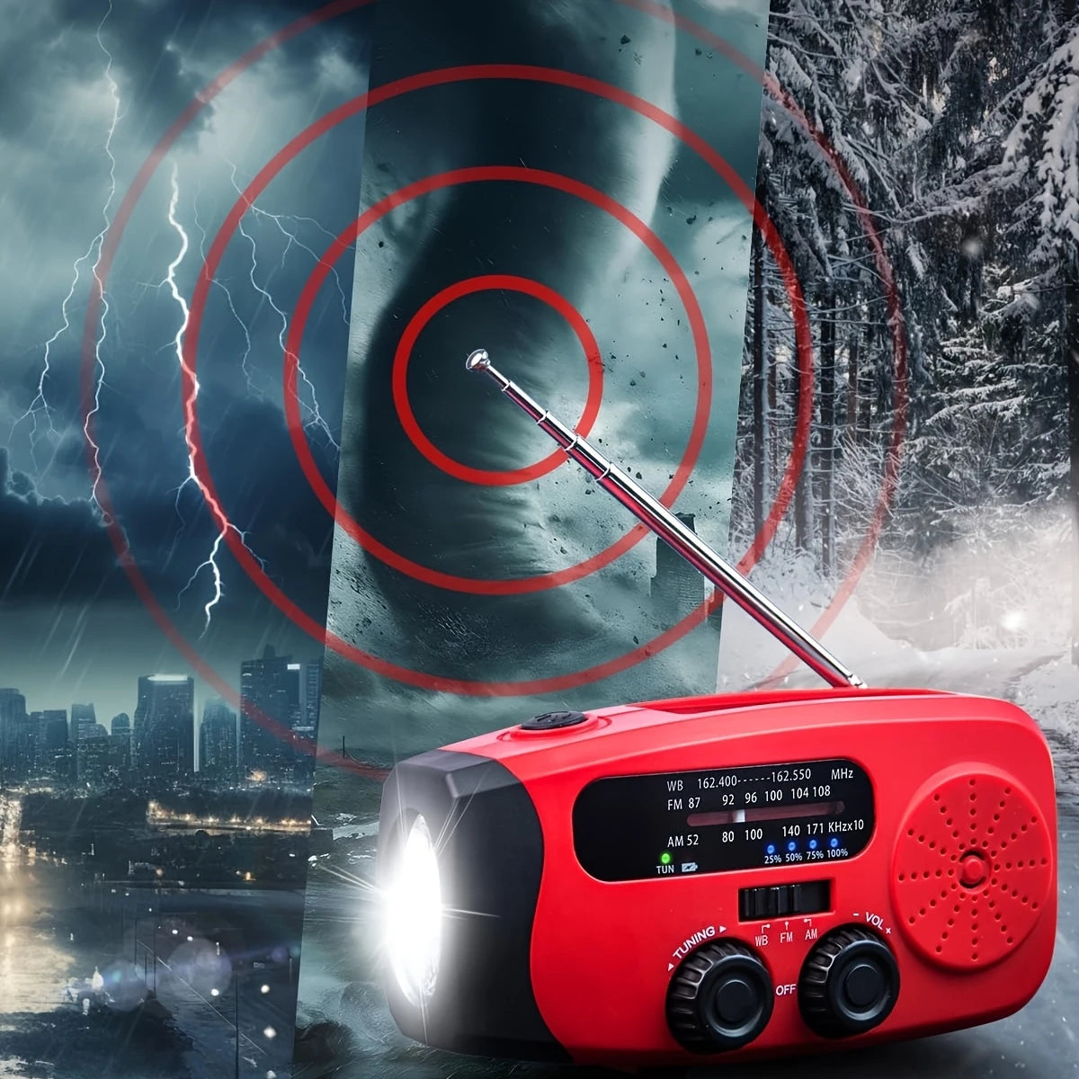 Noodradio met 3-LED zaklampen
