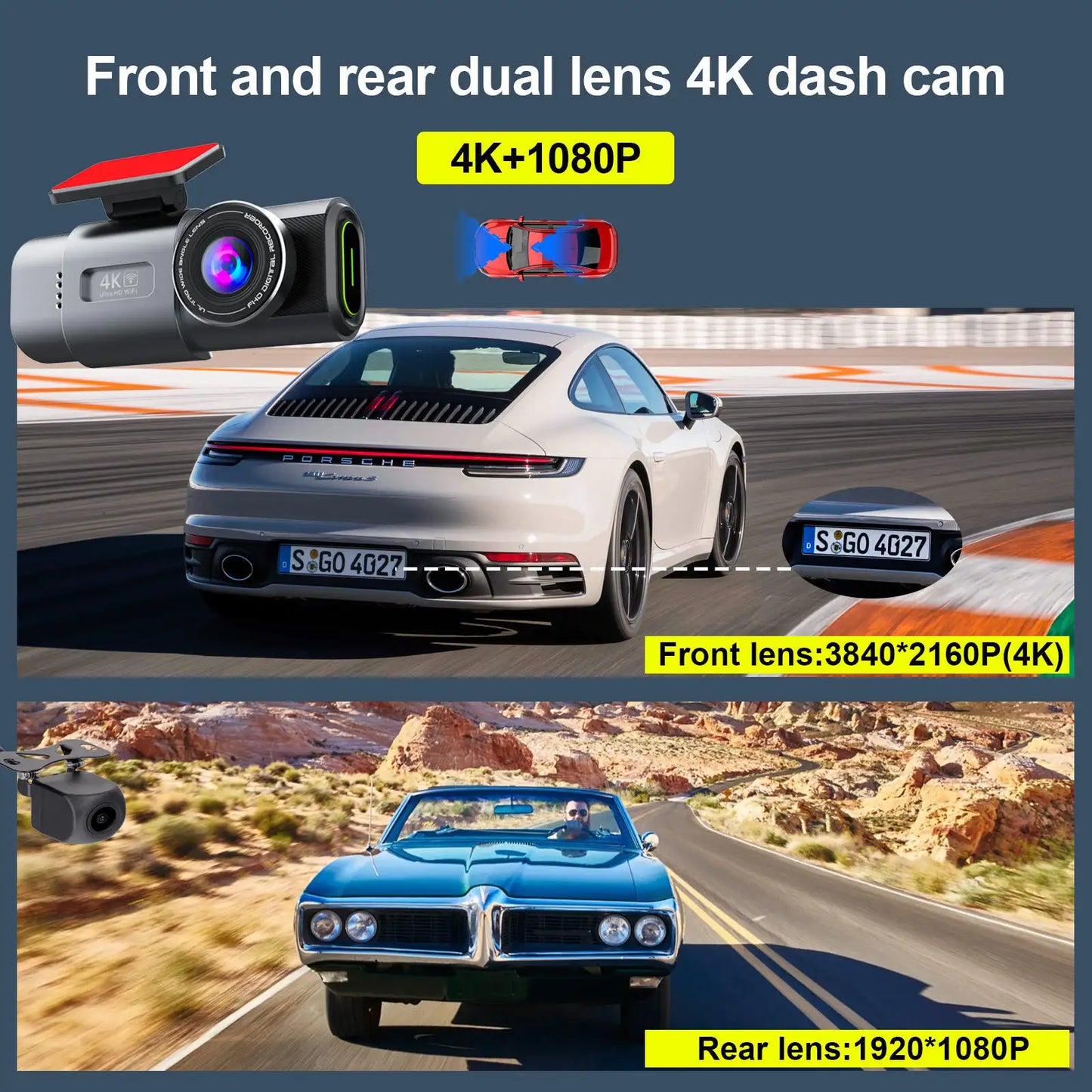 4K Dashcam WIFI Voor en Achter